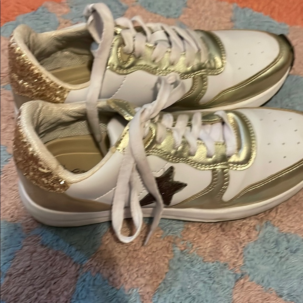 Gold and White Women's Sneakers